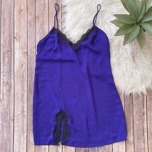 Urban Outfitters OUT FROM UNDER Silk Lacey Violet Purple Blue Black Slip Dress